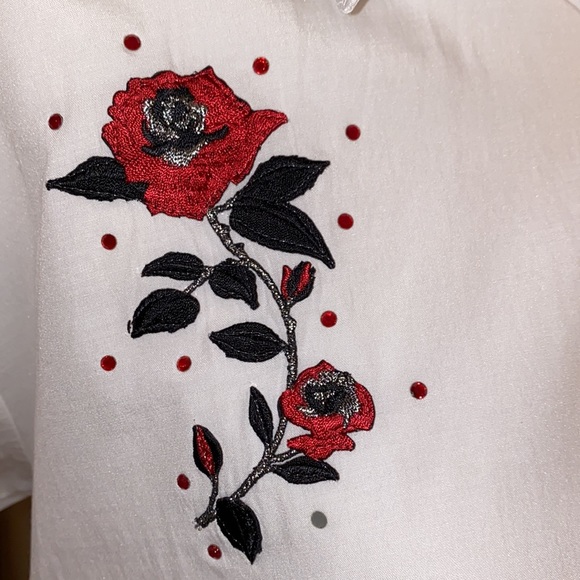 Henri Valdise Button Up Embellished L/S Shirt Poly-Cotton Blend Vintage - Picture 9 of 16